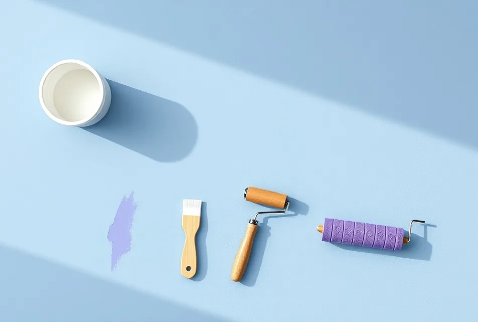 Outils de peinture disposés dans l'ordre des étapes du chantier