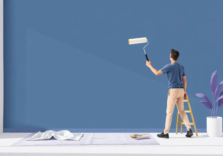 Peintre appliquant la peinture au rouleau sur un mur de salon